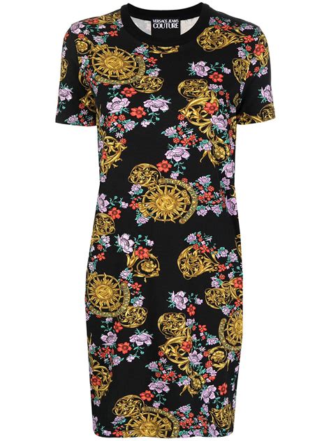 versace jeans couture garland printed t-shirt dress|Versace Jeans Couture dress.